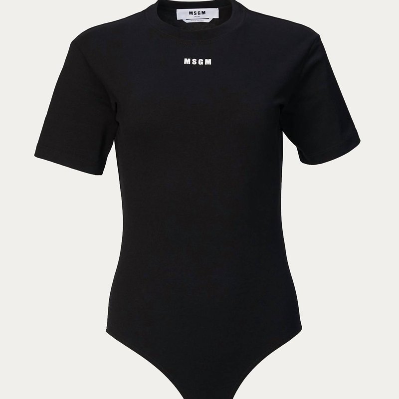 Shop Msgm Logo-print Short Sleeve Bodysuit In Black