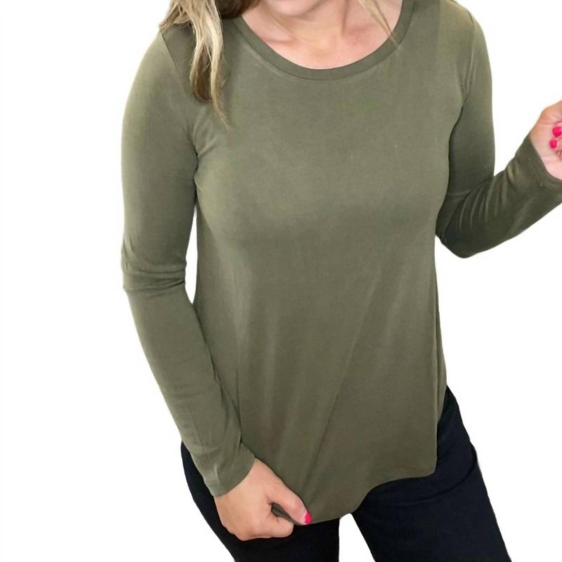 Shop Mystree Ella Long Sleeve Round Neck Modal Top In Olive In Green