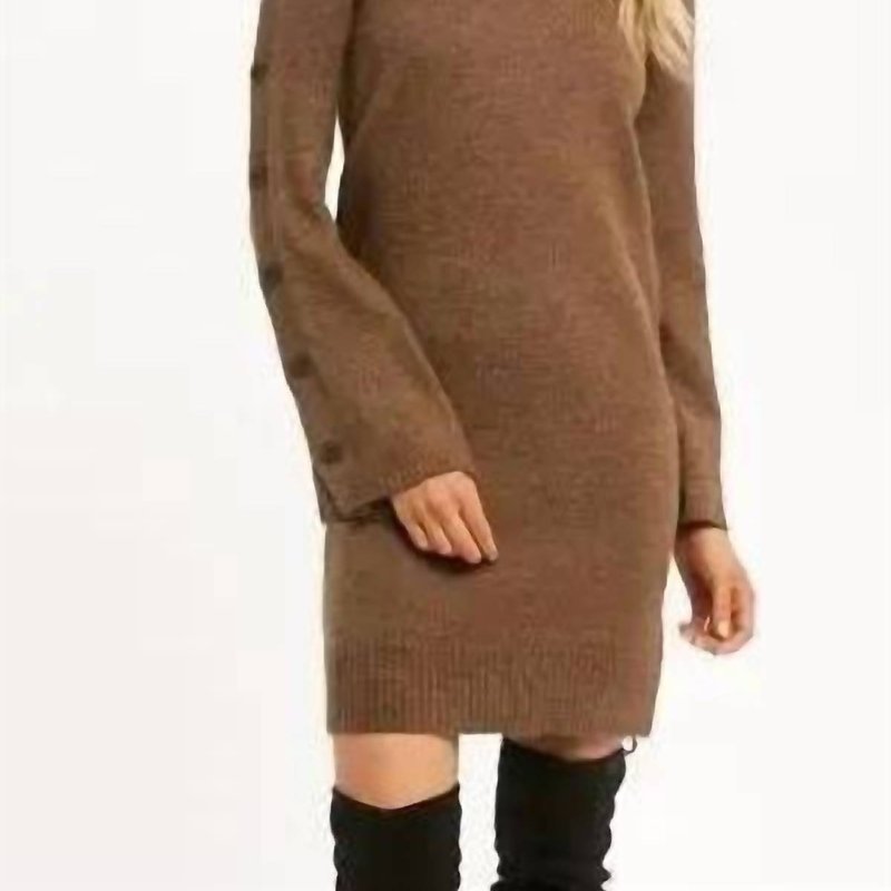 Shop Mystree Farrah Button Sleeve Sweater Dress In Brown