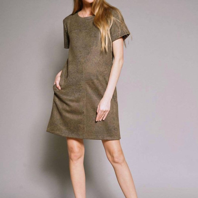 Shop Mystree Printed Suede Short Sleeve Shift Dress In Green