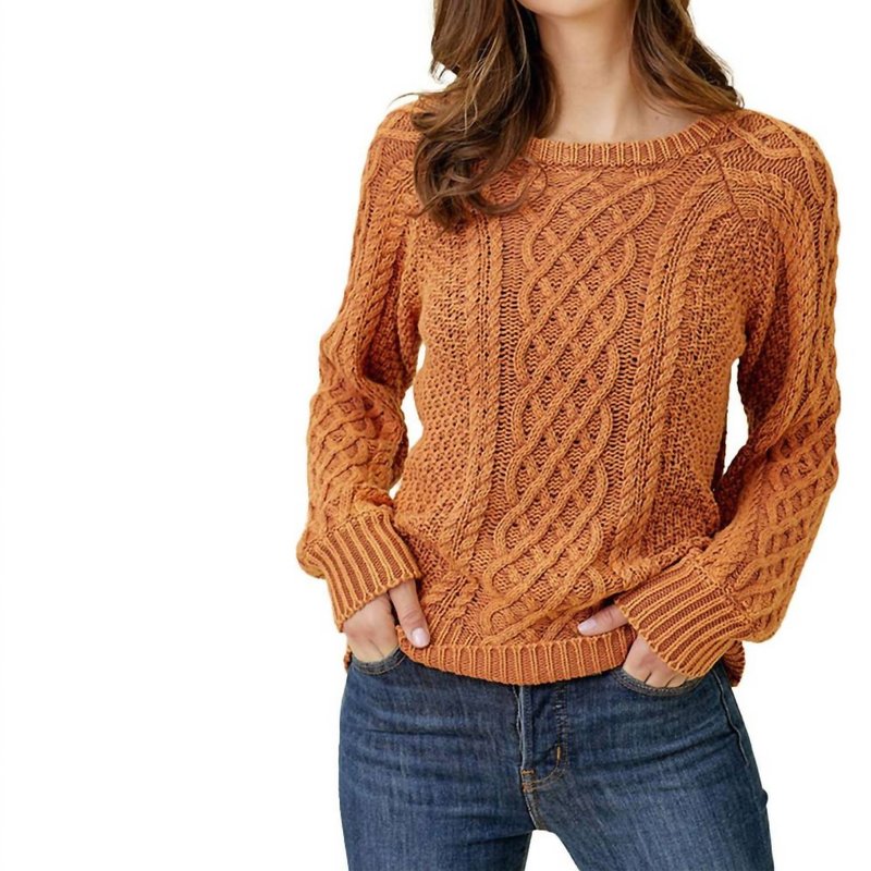 Shop Mystree Stella Washed Cable Sweater Top In Pumpkin In Orange