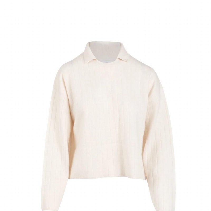 Naadam Cashmere Ribbed Collard Crewneck Sweater In White