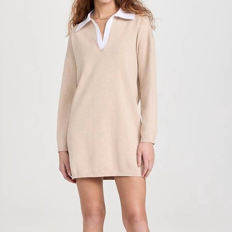 Shop Naadam Cotton Cashmere Collared Mini Dress In Beige Combo In Brown