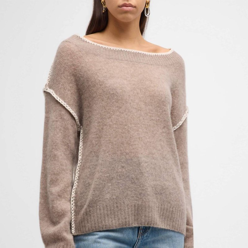 Shop Naadam Featherweight Cashmere Embroidered Crewneck Sweater In Brown