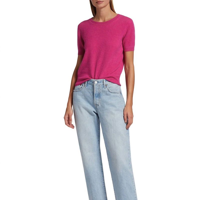 Naadam Short Sleeve Cropped Sweater In Pink