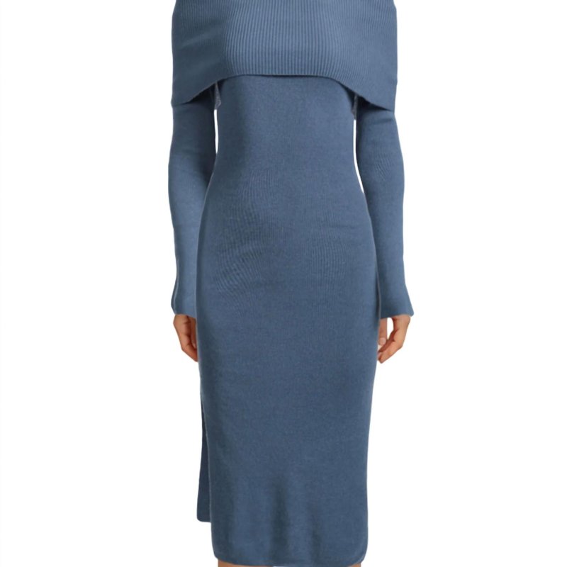 Shop Naadam Wool Cashmere Off The Shoulder Dress In Blue