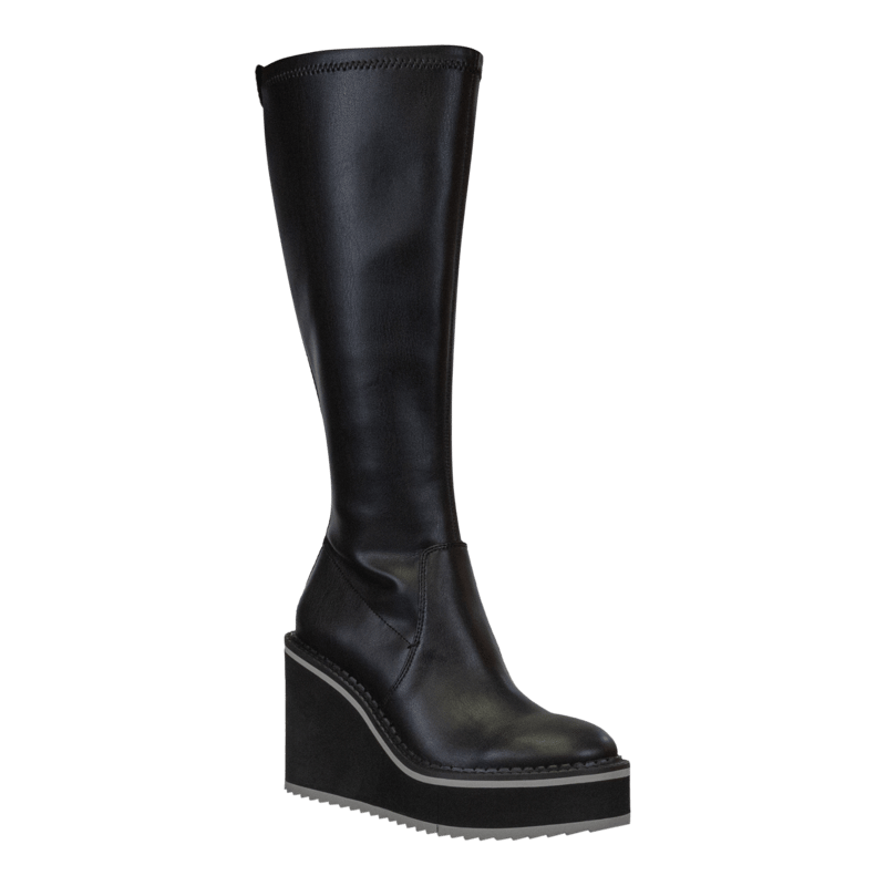 Shop Naked Feet Apex Wedge Knee High Boots In Black