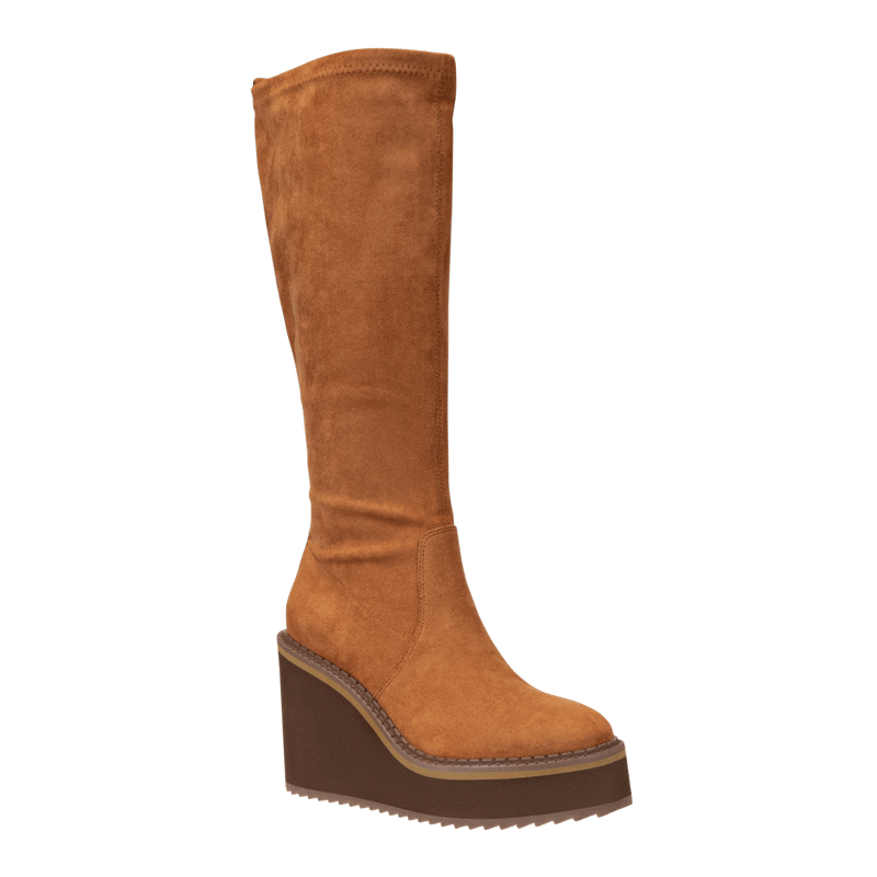 Naked Feet Apex Wedge Knee High Boots In Brown