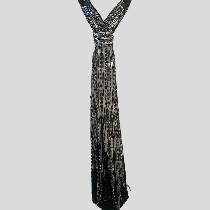 Nandanie Antique Silver Fringe Classic Necktie In Black