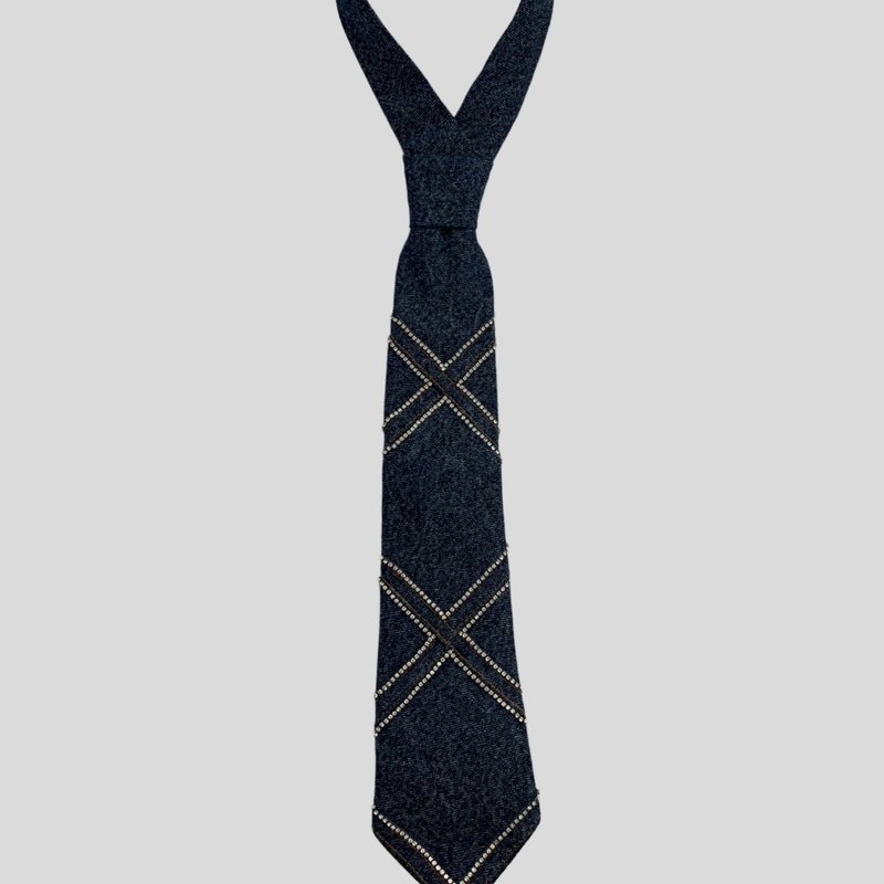 Nandanie Denim Crystal Plaid Classic Necktie In Blue
