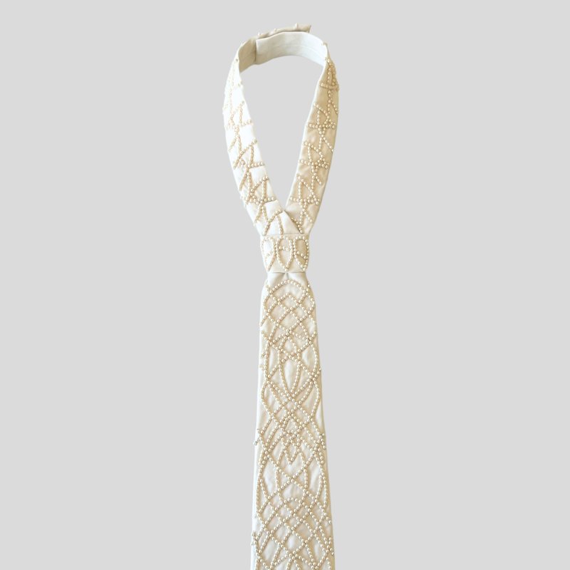 Shop Nandanie Ivory Pearl Classic Necktie In White