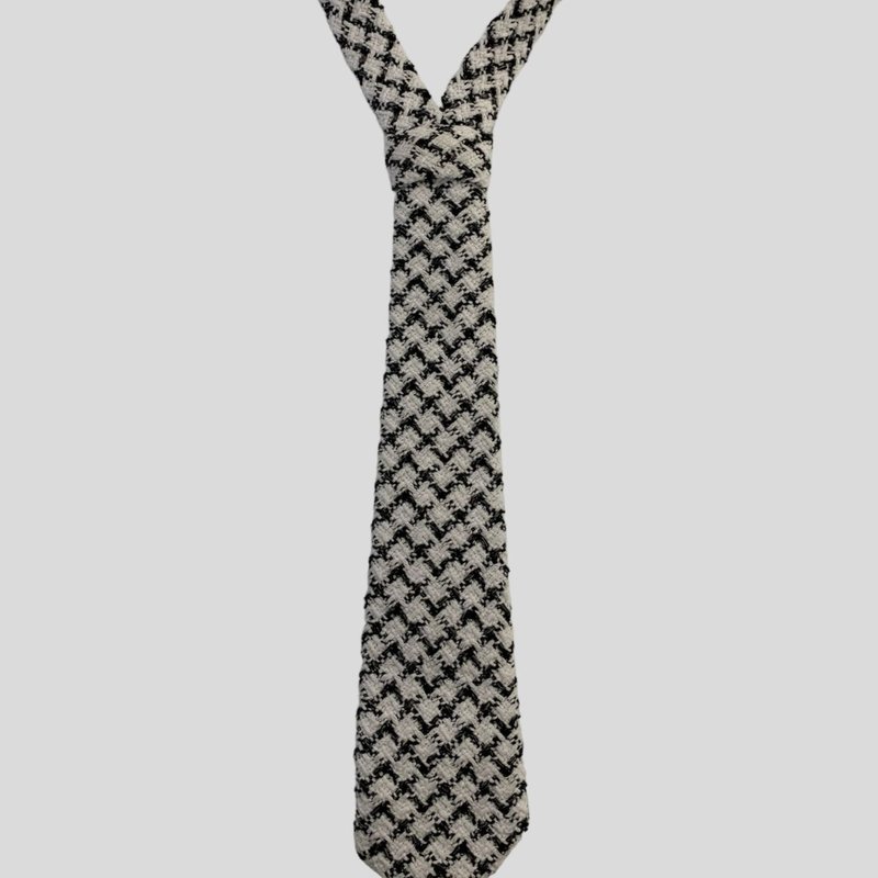 Nandanie Textured Houndstooth Classic Necktie In White