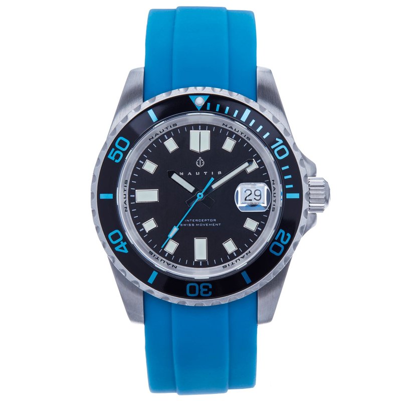 Nautis Interceptor Box Set With Interchangable Bands And Date Display In Light Blue