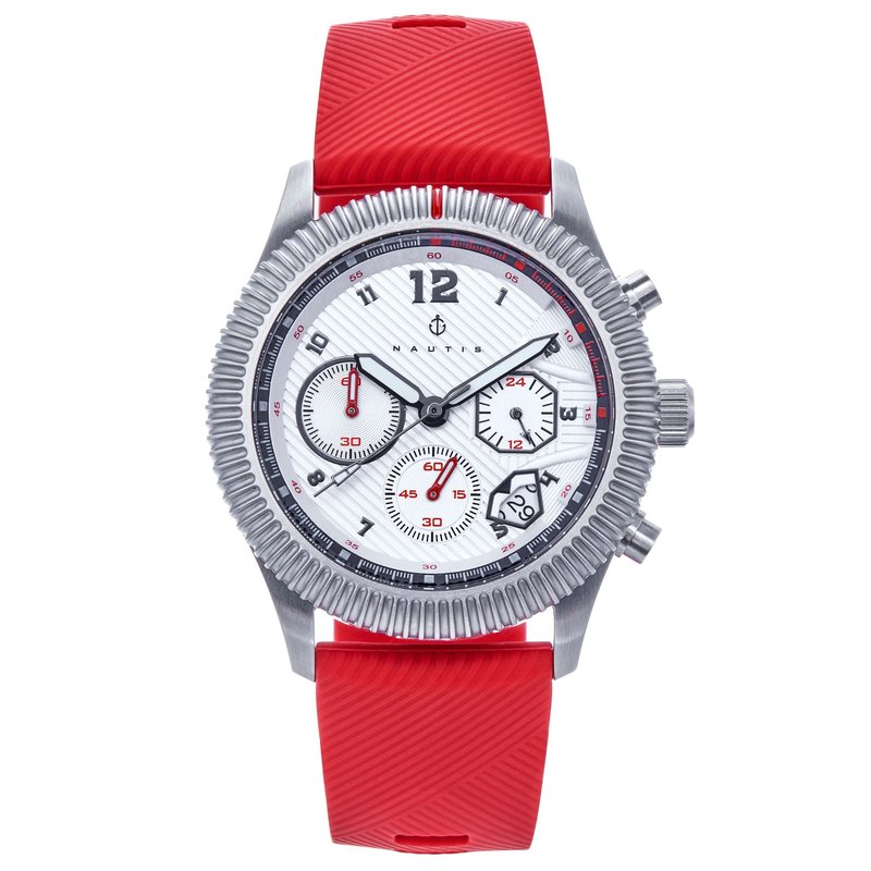 Nautis Meridian Chronograph Strap Watch W/date In Red   / Silver / White