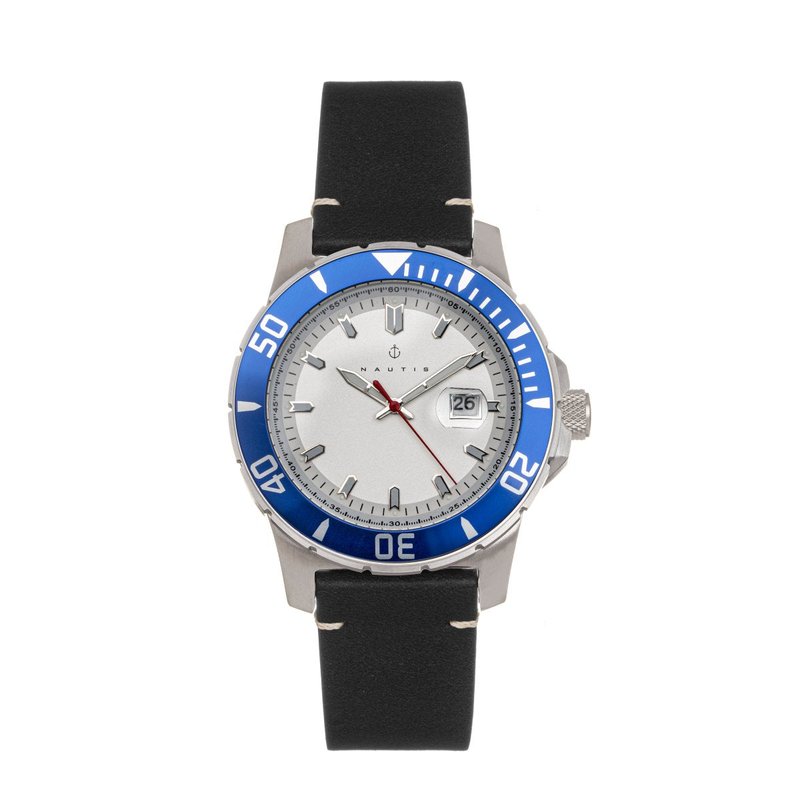 Nautis Diver Pro 200 Leather-band Watch W/date In Blue