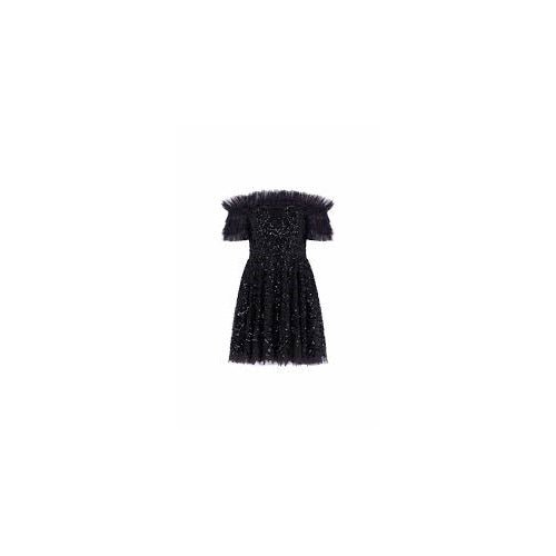 Shop Needle & Thread Women Sequin Wreath Off- Shoulder Micro Mini Dress In Black