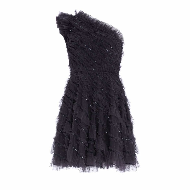 Shop Needle & Thread Women's Spiral Sequin One- Shoulder Micro Mini Dress Graphite In Black