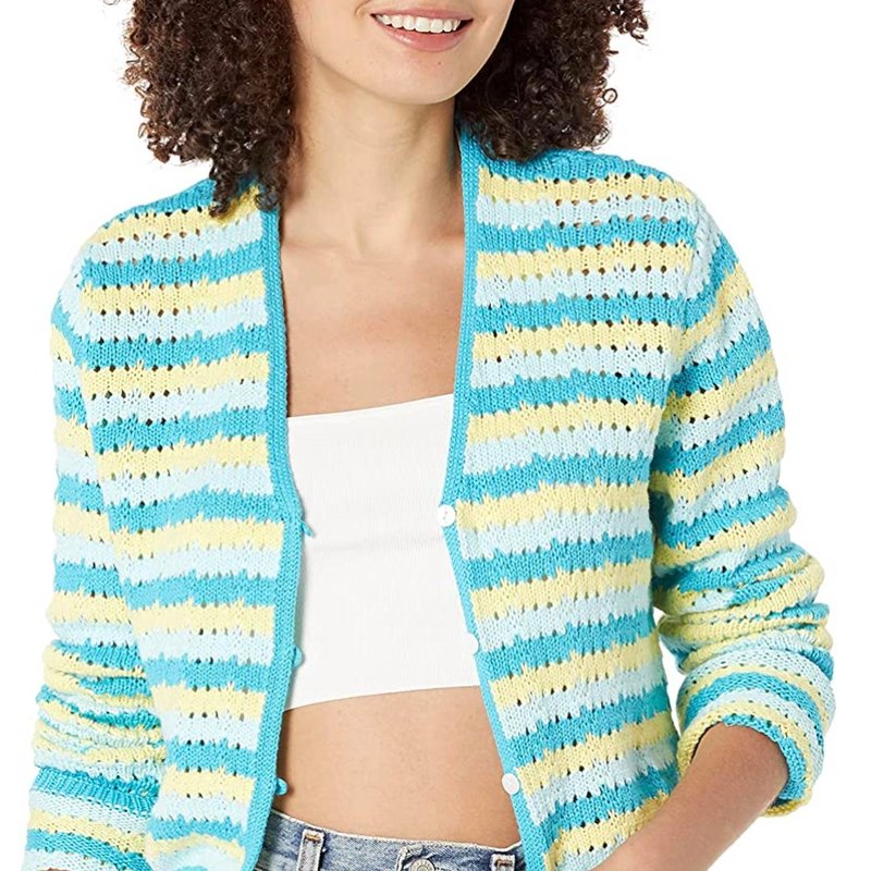 Shop Nia Crop Crochet Cardigan In Blue