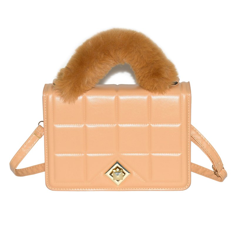 Shop Nicci Ladies Handbag With Faux Fur Handle In Brown