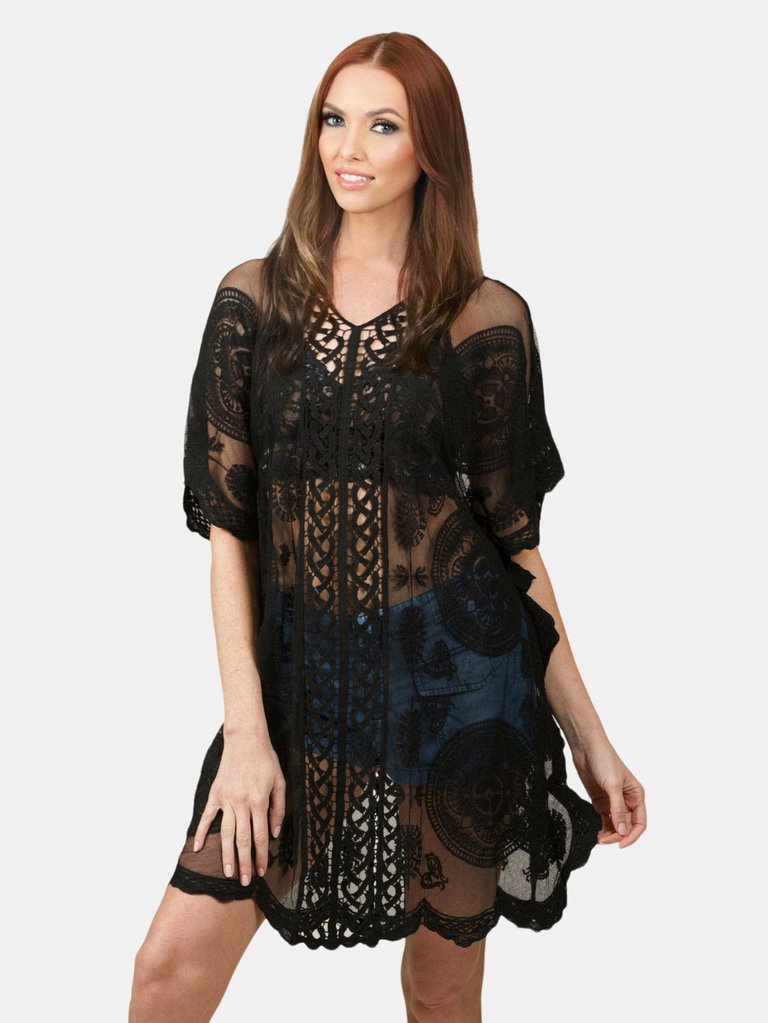 Annie Embroidered Lace Top - Black