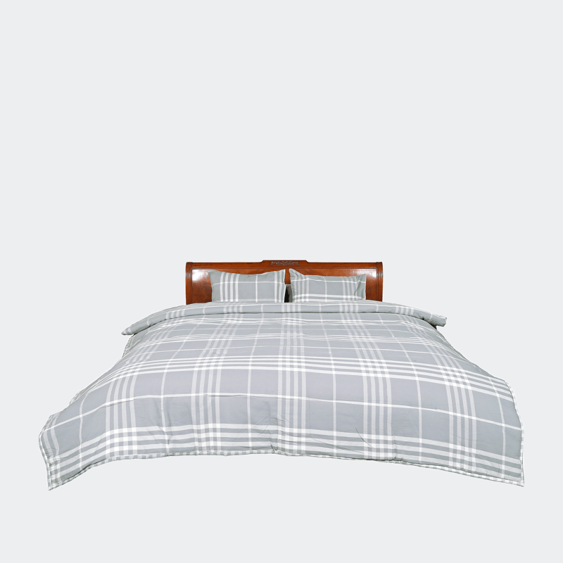 Ninety Six Banbury Plaid Grey And Ivory Cotton Queen Comforter Set