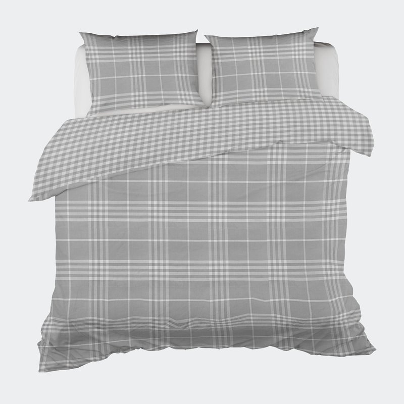 Ninety Six Banbury Plaid Grey Reversible Duvet Cover Set With 2 Pillow Shams