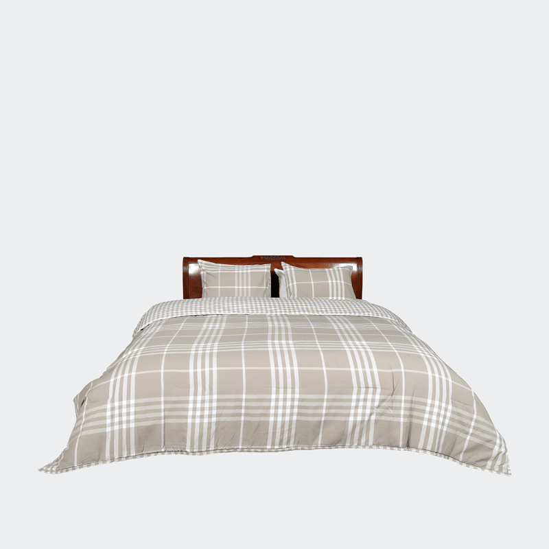Ninety Six Banbury Plaid Linen And Ivory Cotton Twin Comforter Set In White