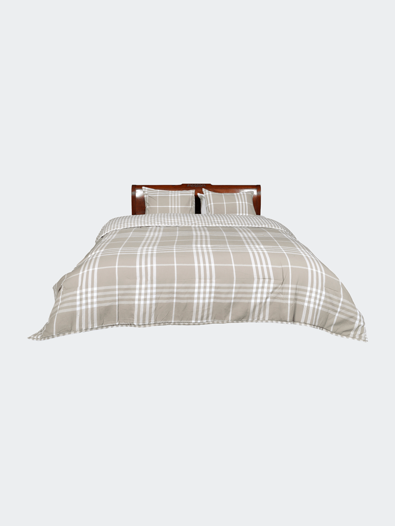 Banbury Plaid Linen And Ivory Cotton Twin Comforter Set - Linen And Ivory