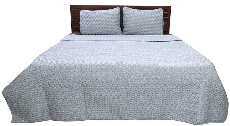 Herring Bone Ivory And Navy Cotton King Quilt Set - Ivory and Navy
