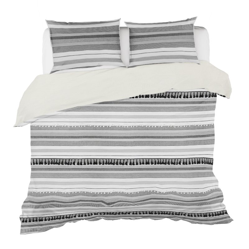 Ninety Six Kingham Contemporary Boho Grey Stripes Duvet Cover Set Twin Xl (68" X 92") With Pillow Sh