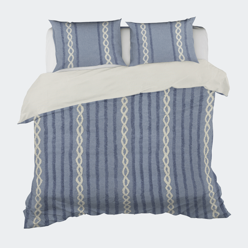 Ninety Six Polperro Blue Tufted Chenille Geometric Duvet Cover Set Twin Xl (68"x92") With Pillow Sha