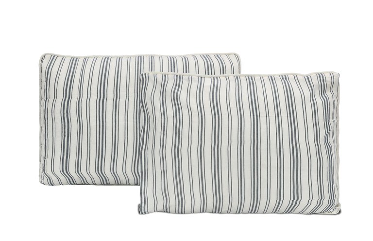 Ticking Stripe Ivory And Blue Cotton Quilt Set
