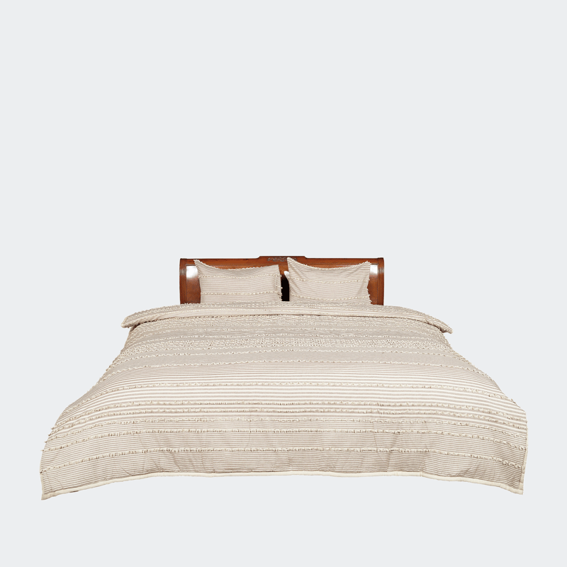 Ninety Six Uneven Stripe Beige And Brown Cotton King Comforter Set