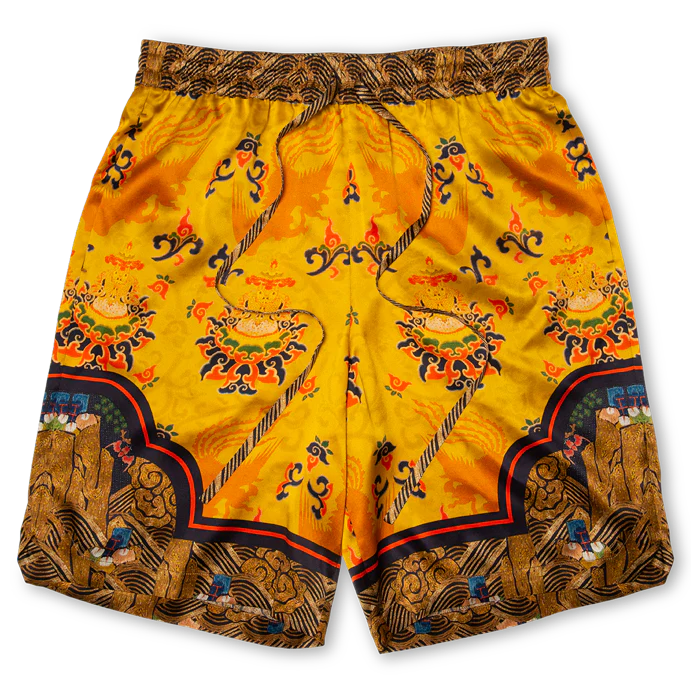 Shop Ning Dynasty Traditional Silk Shorts In Yellow