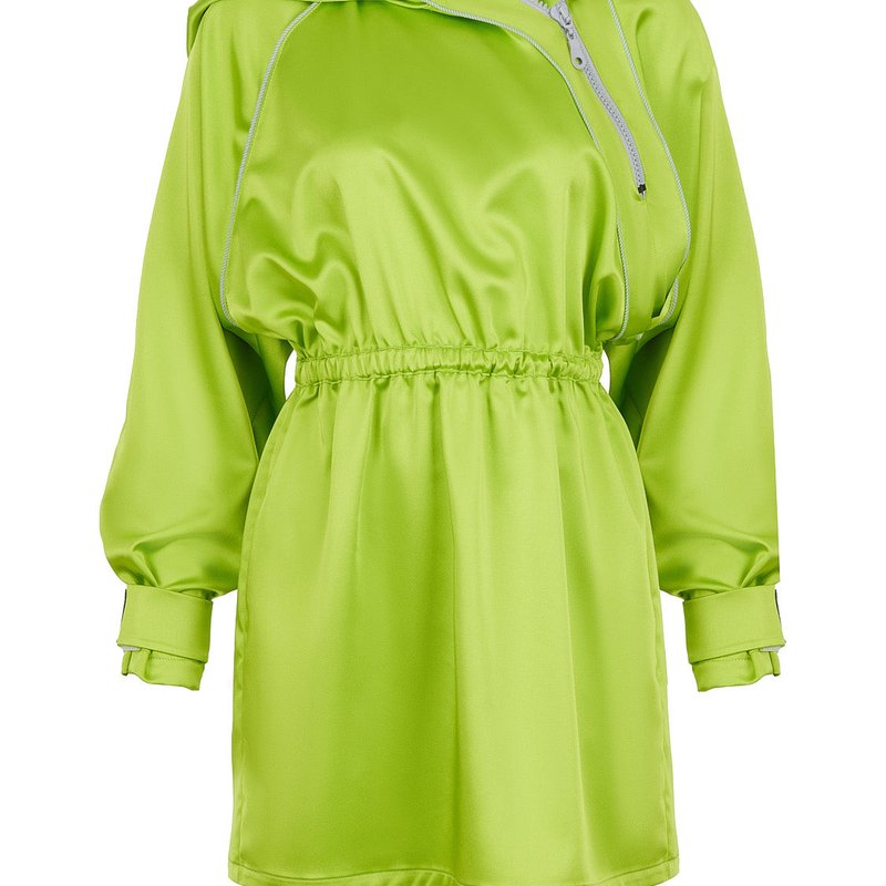 Shop Nocturne Asymmetric Collar Mini Dress In Green