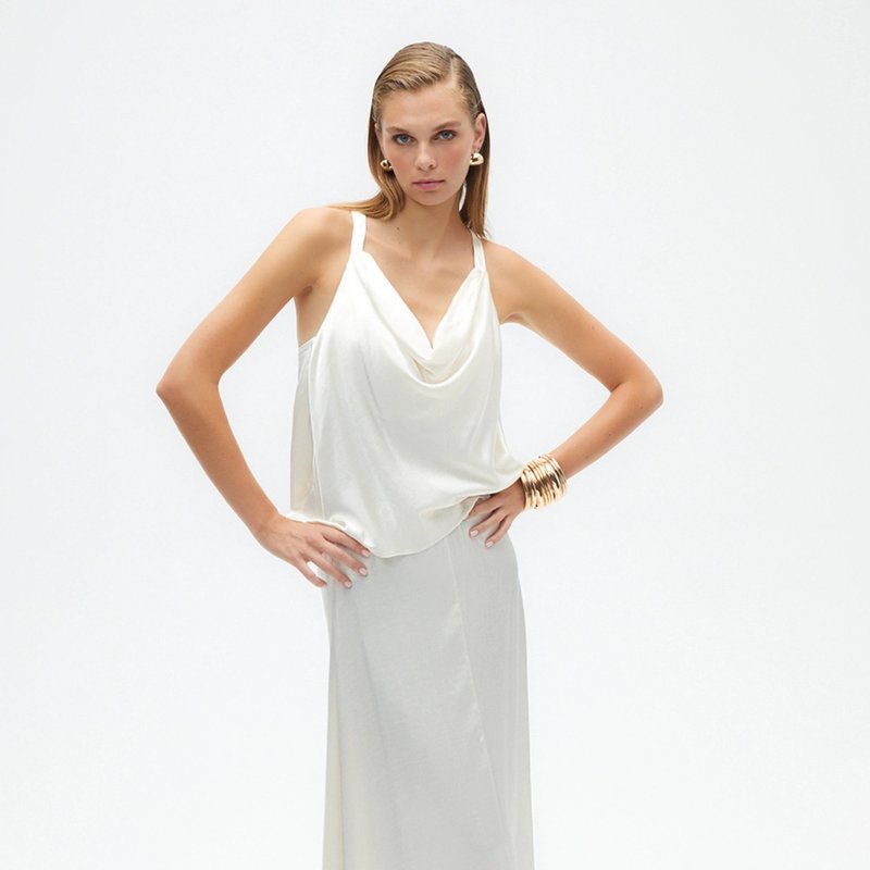 Shop Nocturne Asymmetrical Long Skirt In White