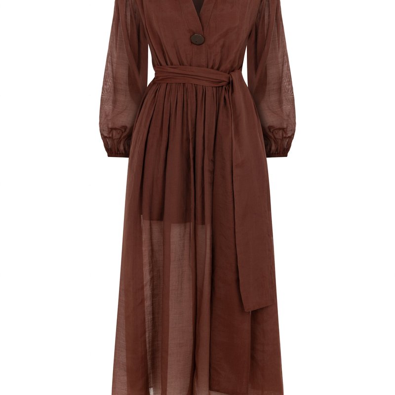 Shop Nocturne Balloon Sleeves Dress In Brown
