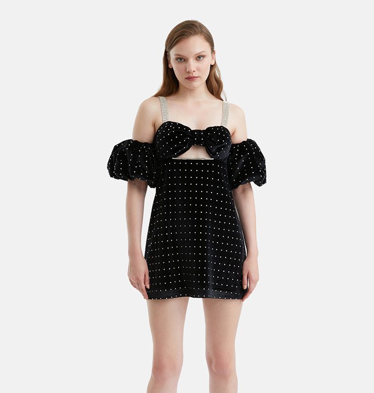 Shop Nocturne Beaded Velvet Mini Dress In Black