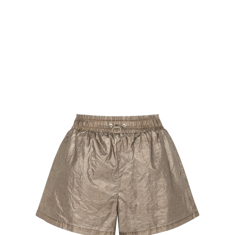 Shop Nocturne Bronze Metallic Mini Shorts In Brown
