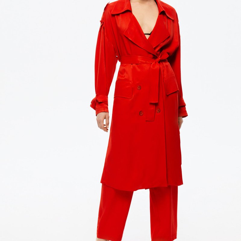 Shop Nocturne Double-breasted Belted Trench Coat In Red