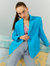 Double-Breasted Linen Blazer - Blue