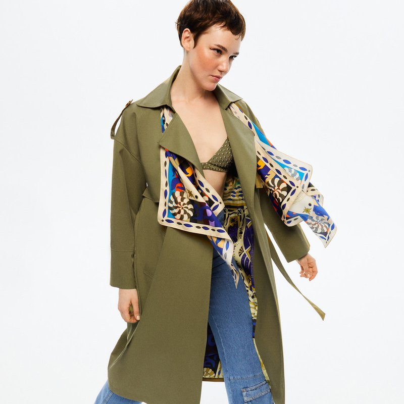 Shop Nocturne Double-breasted Trench Coat In Green