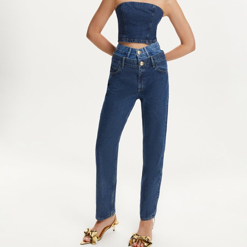 Nocturne Double Waisted Two Tone Jeans In Blue