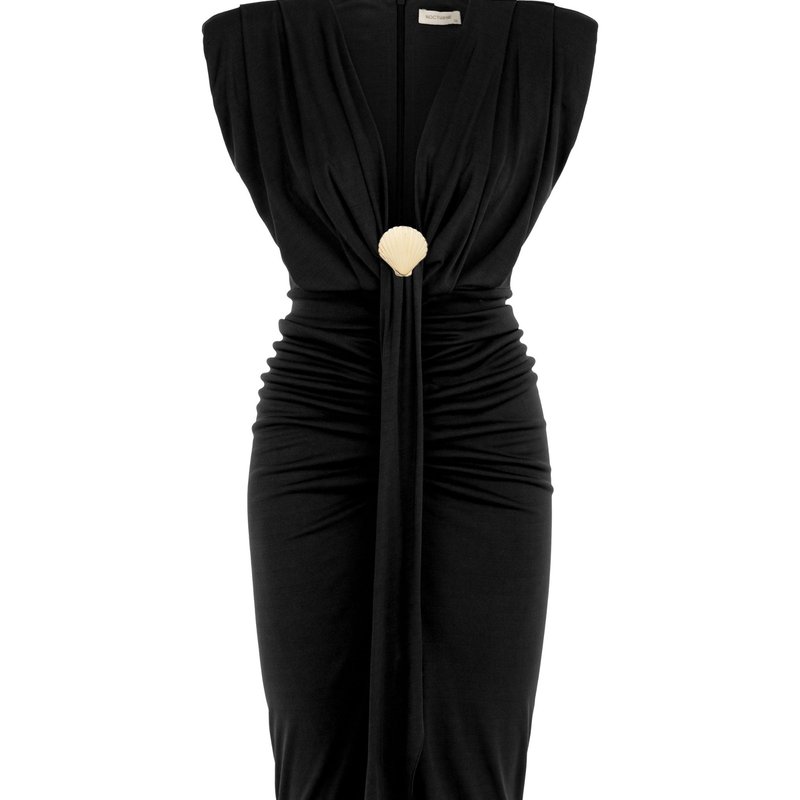 Nocturne Draped Dress With Shoulder Pad In Black