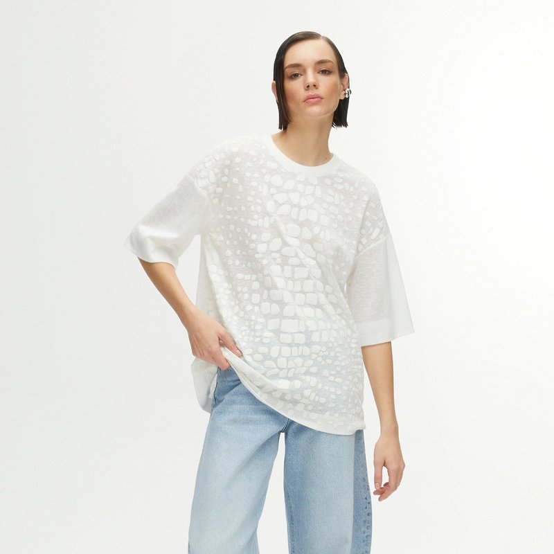 Shop Nocturne Embossed Crew Neck T-shirt In White
