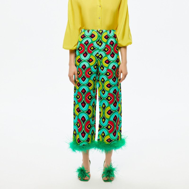 Shop Nocturne Feather Boa Pants In Green