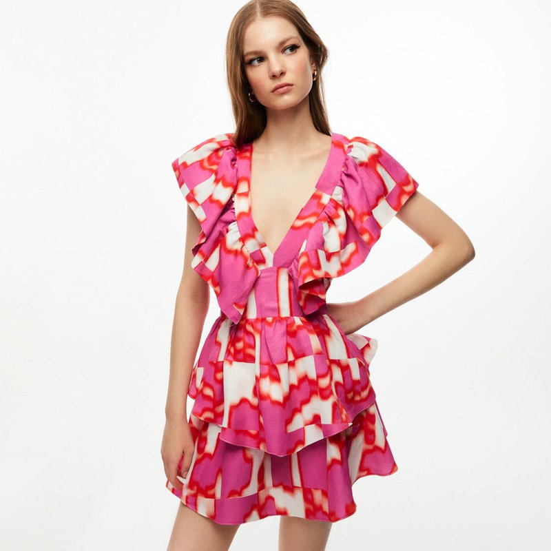 Shop Nocturne Flowy Printed Mini Dress In Pink