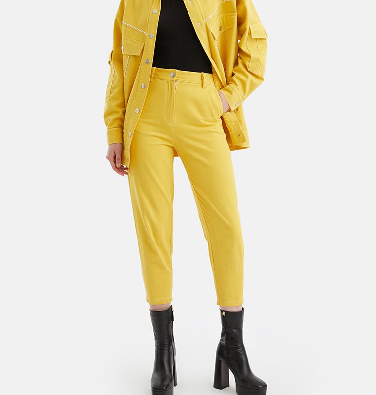 Shop Nocturne High-waisted Mom Jeans In Yellow
