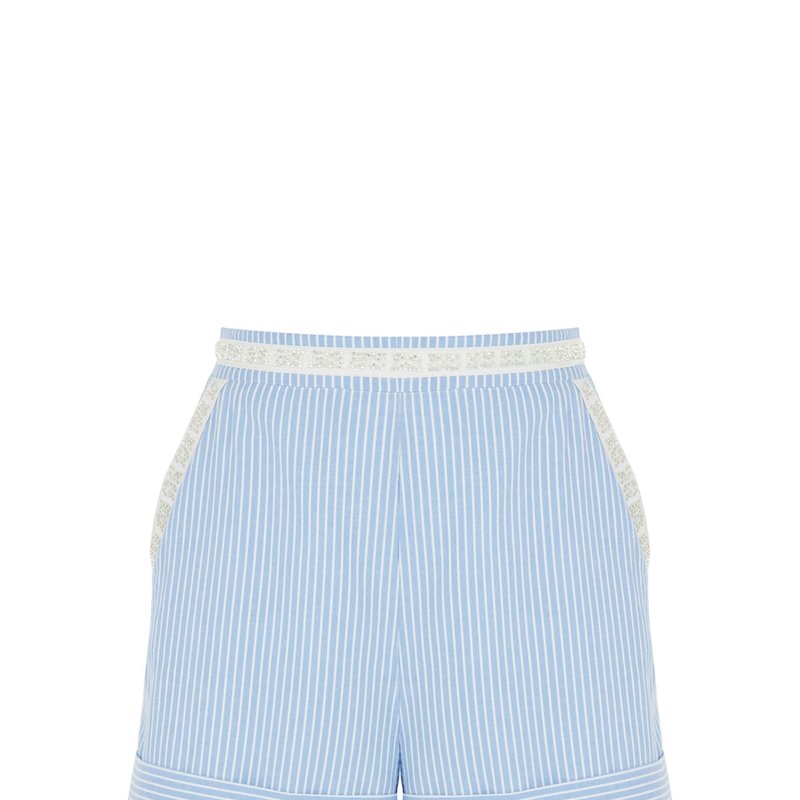 Shop Nocturne High Waisted Striped Mini Shorts In Blue