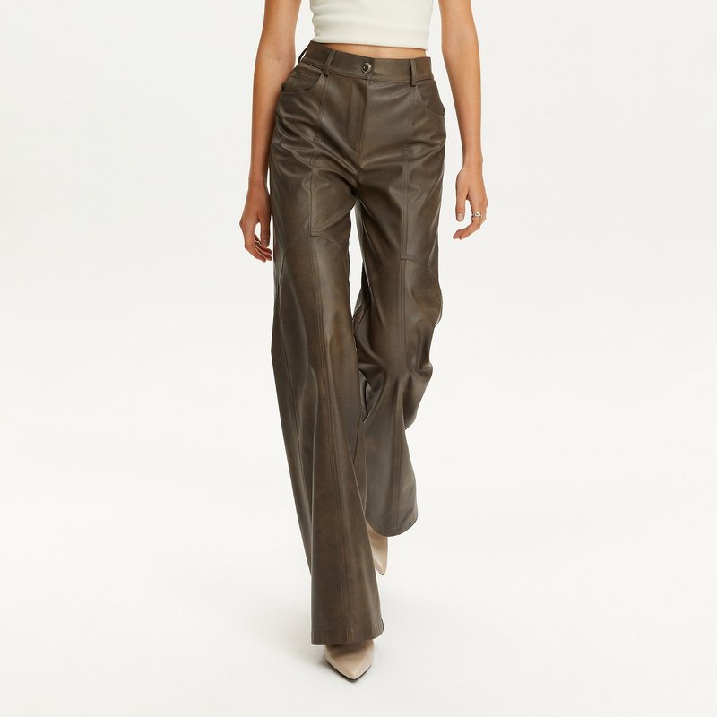 Nocturne Women's Leather Trim Pants In Brown